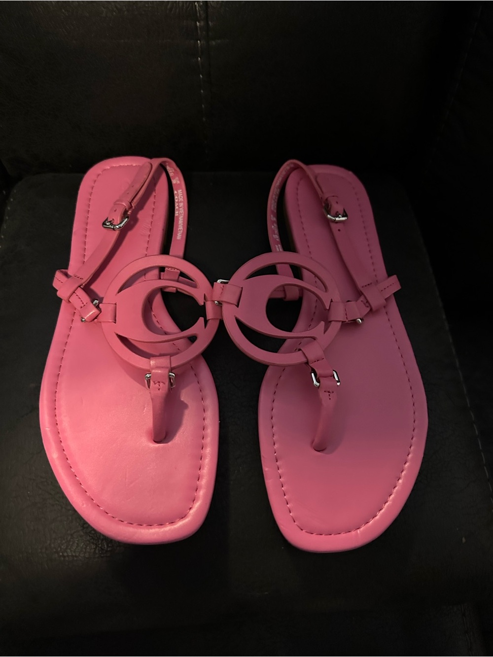 Coach Pink Logo Circle Thong Sandals - Women
